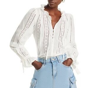 493-NWT Aqua White‎ Lace Detail Women's Top